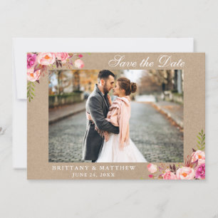 Kraft Sauvez La Date Carte photo Floral Rose