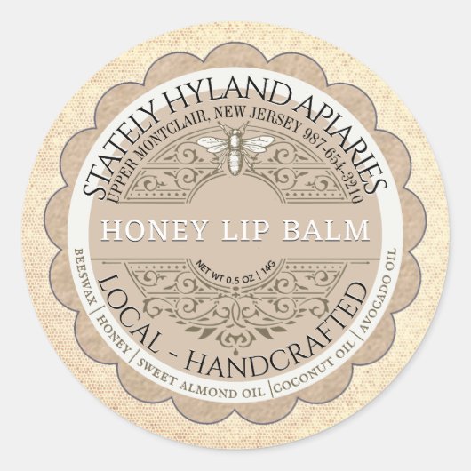 Kraft Scallop Frans Filagree Honeybee Lippenbalsem Ronde Sticker (Voorkant)