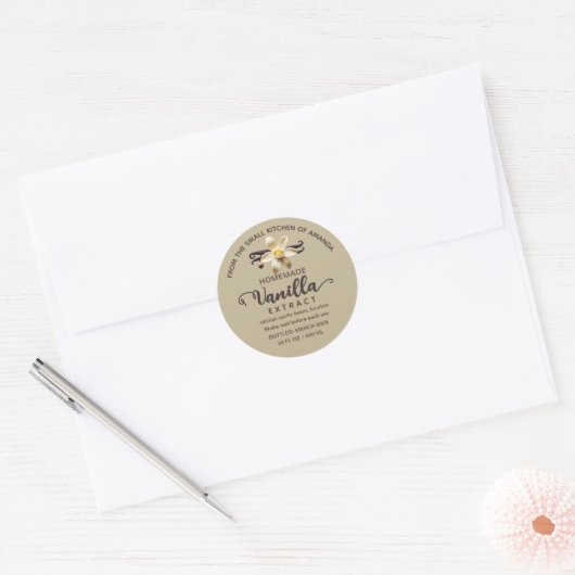 Kraft Script Aangepast Zelfgemaakt Vanille Extract Ronde Sticker (Envelop)