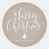 Kraft Simple Calligraphy Merry Kerstry Ronde Sticker (Voorkant)