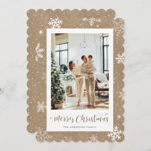 Kraft Snowflake Photo Joyeuse carte de Noël (Devant / Derrière)