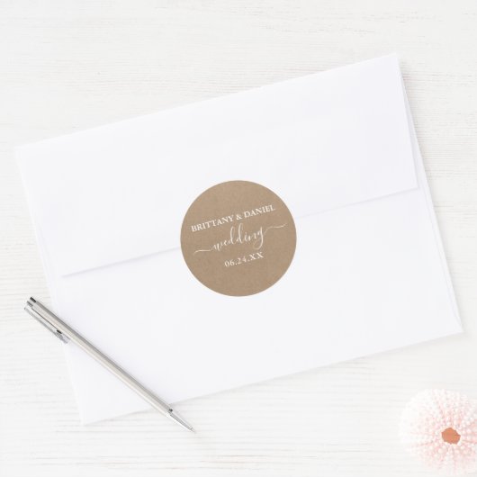 Kraft Style Calligraphy Wedding Envelope Seals Ronde Sticker (Envelop)