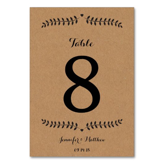 Kraft Tafel Nummer / Trouwtafel Nummer Kraft Kaart (Voorkant)