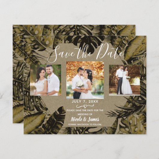 Kraft Tropical Palm Leaves Wedding Save the Date (Voorkant / Achterkant)