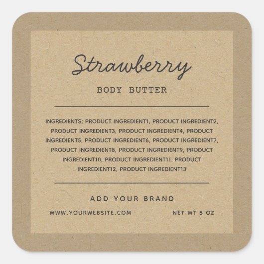 Kraft van de Grens van de Lijst van de Ingrediënte Vierkante Sticker (Voorkant)