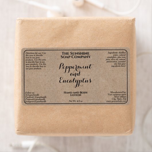 Kraft w curly text cosmetics bottle label (Insitu)