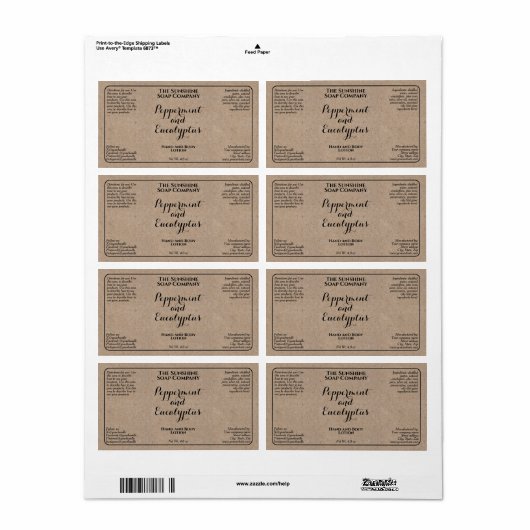 Kraft w curly text cosmetics bottle label (Full Sheet)