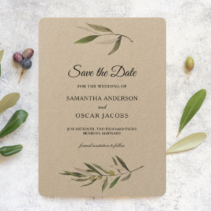 Kraft Watercolor Groene Olijftak Save The Date