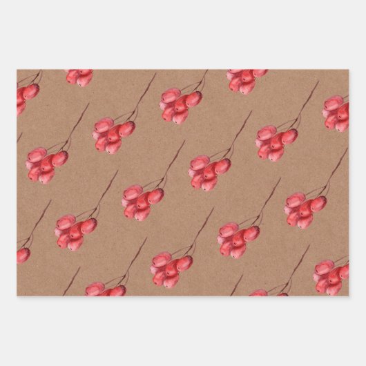 Kraft-Waterverf Berry en Greenery Leaf    Inpakpapier Vel (Voorkant 3)