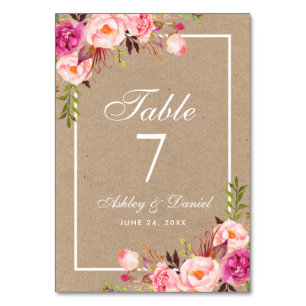 Kraft Waterverf Bloemen Roze Blush Bruiloft Kaart