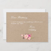 Kraft Waterverf Floral Pink Bridesmaid Kaart (Achterkant)