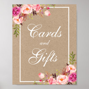 Kraft Waterverf Floral Pink Wedding Cards Gifts Poster