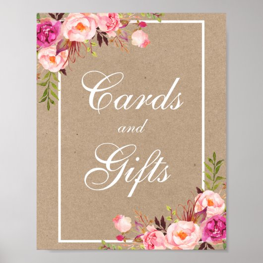 Kraft Waterverf Floral Pink Wedding Cards Gifts Poster (Voorkant)