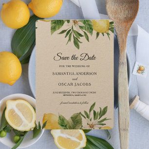 Kraft waterverf Gele Citroenen & Blad Save The Date