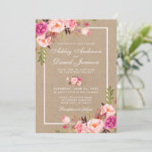 Kraft Waterverf Pink Blush Floral Wedding Invite (Staand voorkant)