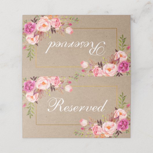 Kraft Waterverf Roze Bloemen Goud Bruiloft Gereser (Buitenkant ongevouwen)