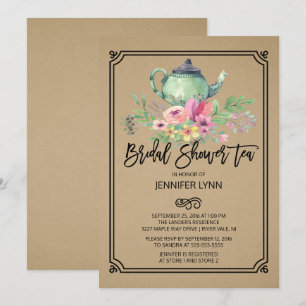 Kraft Waterverf Vrijgezellenfeest Tea Invitation Kaart