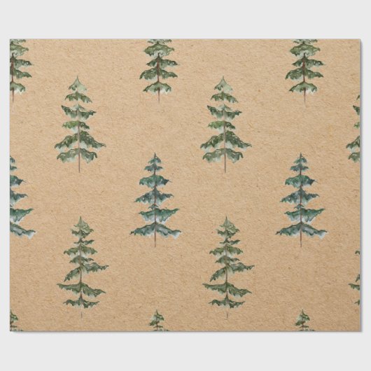 Kraft Waterverf Winter Pine Green Tree Kerstmis Cadeaupapier (Vlak)
