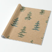 Kraft Waterverf Winter Pine Green Tree Kerstmis Cadeaupapier (Uitgerold)