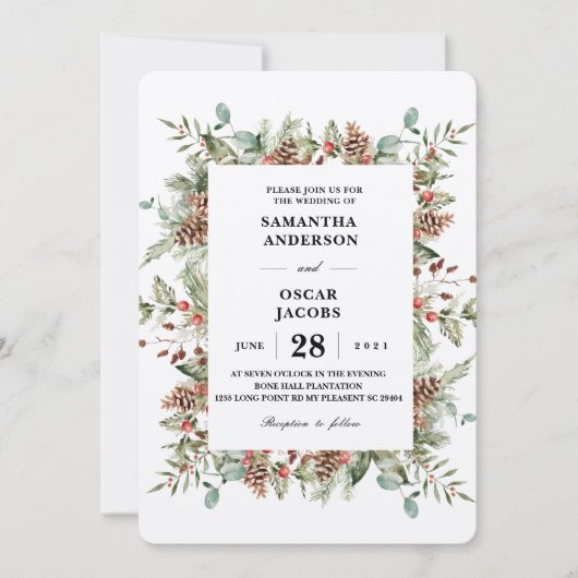 Kraft Winter Green Pine Cone Lijst Kaart (Voorkant)