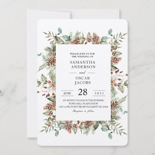 Kraft Winter Green Pine Cone Lijst Kaart (Voorkant)