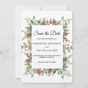 Kraft Winter Green Pine Cone Lijst Save The Date