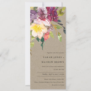 KRAFT YELLOW BLUSH BURGUNDY FLORAL BUNCH WEDING KAART