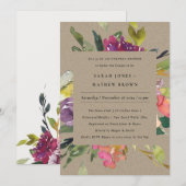 KRAFT YELLOW BLUSH BURGUNDY FLORAL COUPLY SHOWER KAART (Voorkant / Achterkant)