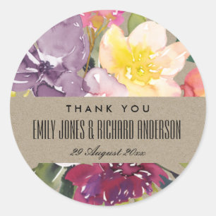 KRAFT YELLOW BLUSH BURGUNDY FLORAL DANK U RONDE STICKER