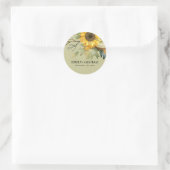 KRAFT YELLOW SUNFLOWER WATERVERF FLORAL WEDING RONDE STICKER (Tas)