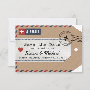 Kraftpapier Luchtpost Bagage Label Save the Dates Date
