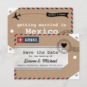 Kraftpapier luchtpost bagagelabel Save the Dates Date (Voorkant / Achterkant)