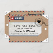 Kraftpapier Luchtpost Bagagelabel Save the Dates Save The Date (Voorkant / Achterkant)