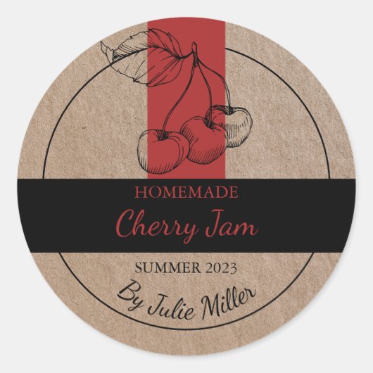Kraftpapier Zelfgemaakt Cherry Jam Label (Voorkant)