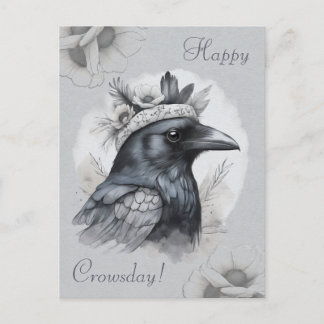 Krähe Crow Rabe Portrait Blumen Karte Postkarte Briefkaart