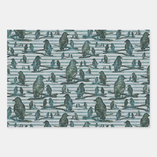 Krähen Raben Crows auf Ast Verpackung Inpakpapier Vel (Voorkant 2)