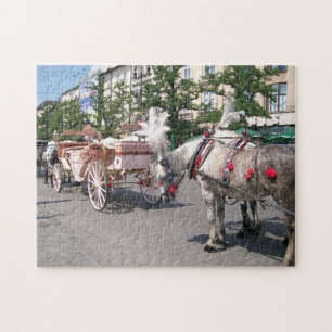 Krakau, door paarden getrokken rijtuigen, hoofdvie legpuzzel