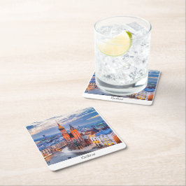 Krakau nacht in Polen Vierkante Kartonnen Onderzetter