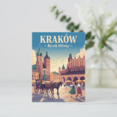 Krakau oude markt vintage briefkaart (Staand voorkant)