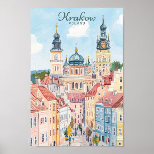 Krakau Polen Gouache Schilderillustratie Reizen Poster