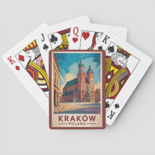 Krakau Polen Illustratie Reis Kunst Vintage Pokerkaarten