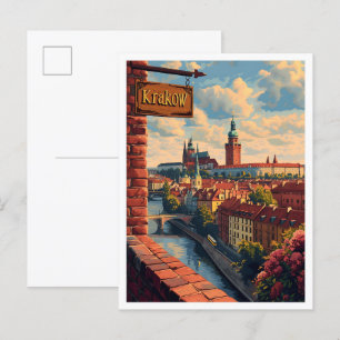 Krakau Polen  kunst reisillustratie Briefkaart