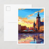 Krakau Polen vintage reisillustratie