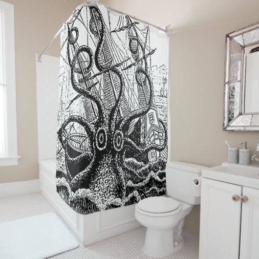 Kraken Attack reuze octopus douchegordijn (In situ)