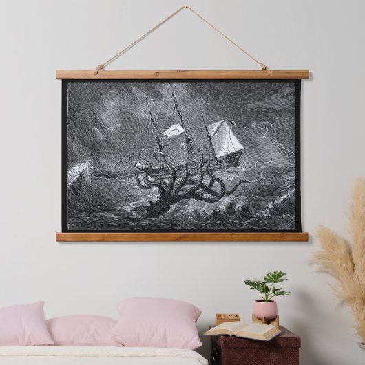Kraken Attacking Ship  etching Hangend Wandkleed (Slaapkamer)