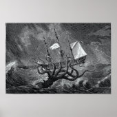 Kraken Attacking Ship  etching Poster (Voorkant)