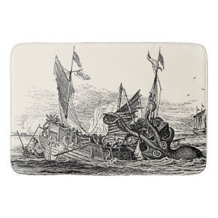 Kraken Attacks Ship  Nautical Steampunk Badmat