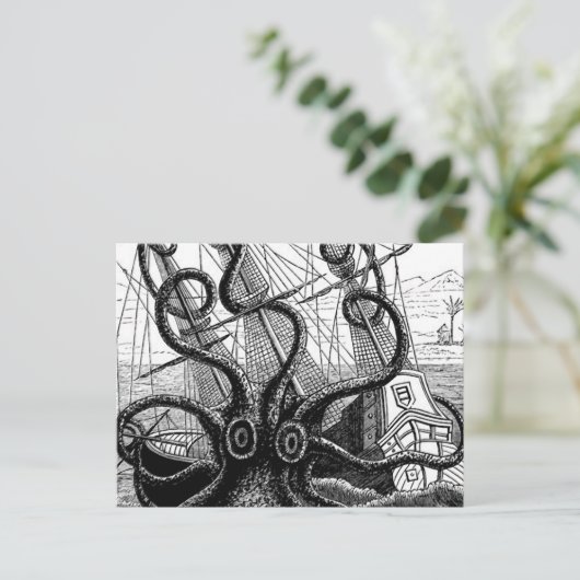 Kraken die een zeilschip opblaast briefkaart (Staand voorkant)