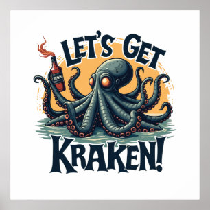 Kraken Funny Rum Drink Octopus Poster