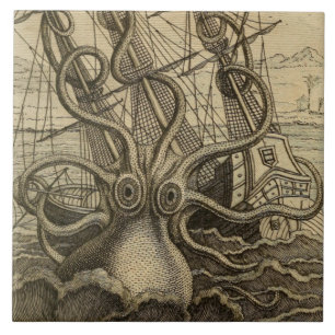 Kraken Giant Squid Zee Monster Ship Poster Tegeltje